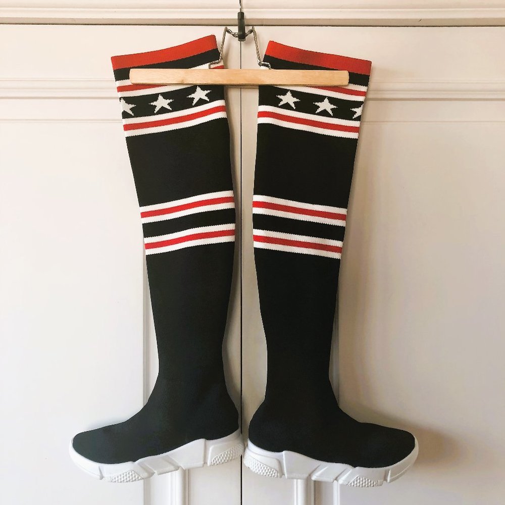 ATALINA Thigh-High Knit-Shaft Sock Sneaker Boots - Euro Size 36 (US-CA Size 6)